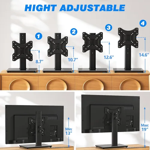 Miniatura 4 de Rfiver - Soporte universal giratorio de mesa para TV de pantalla plana de 23, 24, 26, 32, 39, 40, 42, 43 pulgadas, soporte de pedestal central