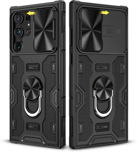 Miniatura 10 de Caka Funda para Samsung Galaxy S22 Ultra con cubierta deslizante para cámara y soporte, soporte de anillo giratorio de 360 grados integrado, funda