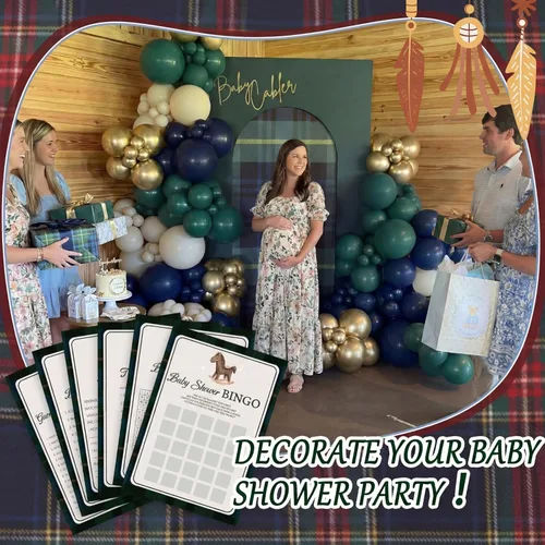 Miniatura 6 de Ctosree 302 piezas de cuadros de tartán verde y azul con estampado de caballo para baby shower, juegos de acuarela para baby shower, 6 juegos, 50