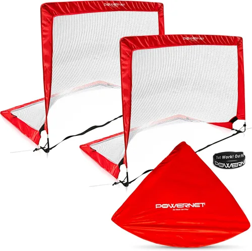 PowerNet Popup - Red portátil para porterías de fútbol, 2 porterías con bolsa de transporte, marco ligero duradero, configuración rápida, fácil