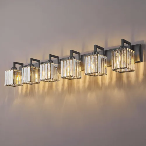 Miniatura 55 de Lámpara de tocador moderna de 2 luces de níquel cepillado, lámpara de tocador de cristal, luz de pared de baño, accesorios de iluminación de baño
