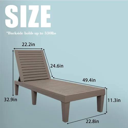 Miniatura 3 de DIMAR GARDEN Tumbona al aire libre, silla de piscina de resina impermeable reclinable, gris pardo Topo