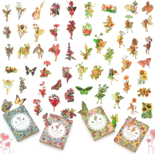 Miniatura 11 de 90 piezas de calcomanías de hadas para álbum de recortes, parche de hada transparente de flores para álbumes de recortes, cuaderno a mano, estuche