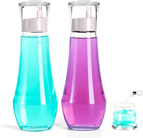 Dispensador de enjuague bucal para baño, dispensadores de enjuague bucal de vidrio con taza, contenedor de enjuague bucal para adultos/niños, 8.8 2