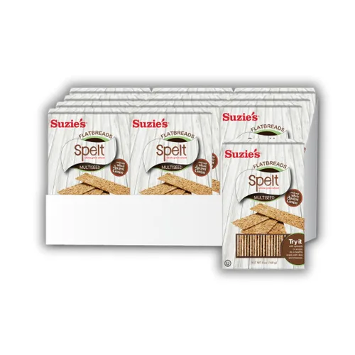 Suzie's Spelt - Galletas de pan plano multisemilla | Paquete de 12 | Bajo en grasa y veganas, Kosher, grano de tren | Opción de aperitivo saludable