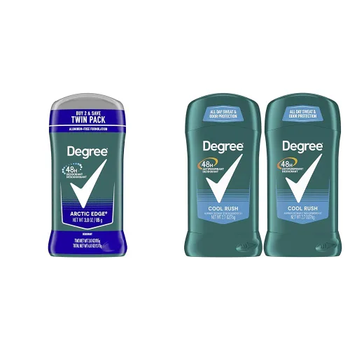 Degree Men Arctic Edge - Desodorante antitranspirante para 48 horas, 3 onzas, paquete doble y Cool Rush, 48 horas, 2.7 onzas, paquete de 2