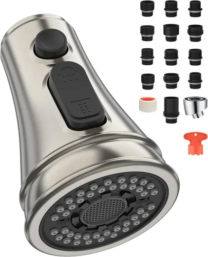 Mbillion Reemplazo universal del cabezal del rociador de grifo de cocina de níquel cepillado, boquilla desplegable de 3 funciones con 14