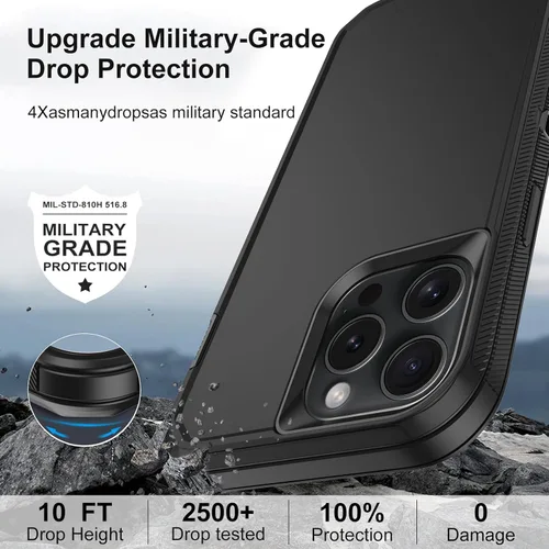 Miniatura 4 de Funda para iPhone 13 Pro Max con 2 protectores de pantalla, protección contra caídas a prueba de golpes, cuerpo completo, resistente, 3 capas, Negro