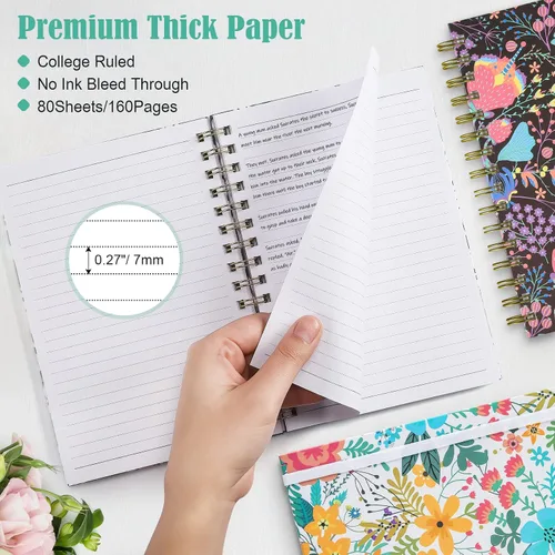 Miniatura 4 de Cuaderno de espiral, diario rayado A5 para mujer, diario en espiral de tapa dura con 2 bolsillos, cuadernos con rayas universitarias, lindo cuaderno