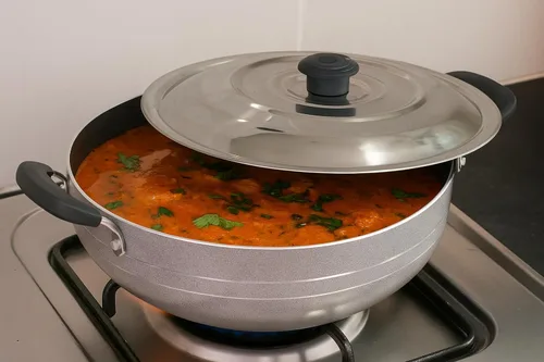 Miniatura 4 de DBY Kadai antiadherente con tapa de acero inoxidable de 2 litros de sartén profunda antiadherente Kadhai indio para curry, freír y salsa de gas