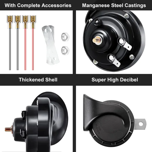 Miniatura 7 de Bocina de auto de 12 V, 300 dB, bocinas súper fuertes, bocinas dobles impermeables para camiones, bocinas de caracol eléctrico, kit de ajuste