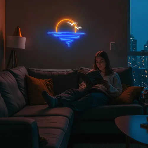 Miniatura 6 de Señal de neón de puesta de sol y amanecer para decoración de pared, señal de luz de neón LED regulable para playa, dormitorio, sala de estar, boda