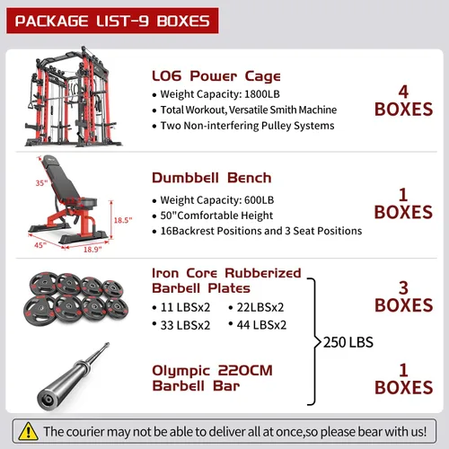 Miniatura 9 de Rack Multiusos para Sentadillas, Conjunto de Rack de Pesas Smith Machine con Sistema de Crossover de Cables, Racks de Potencia para Gimnasio en L06