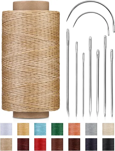 Miniatura 11 de DIUDUS Hilo encerado de 218 yardas, hilo encerado de cuero con agujas de coser resistentes, hilo de cuero para coser a mano, reparación de cuero