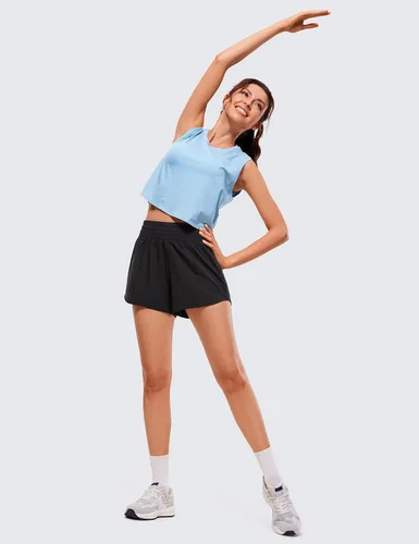 Miniatura 3 de CRZ YOGA Pantalones cortos de correr de cintura alta para mujer de 2.5 a 4 pulgadas, forro de secado rápido, pantalones cortos deportivos