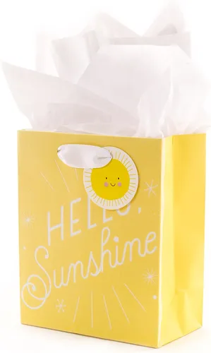 Miniatura 7 de Hallmark Bolsa de regalo mediana para bebé de 9 pulgadas con papel de seda, cartel de bebé en gris, rosa y azul para baby showers, nuevos padres