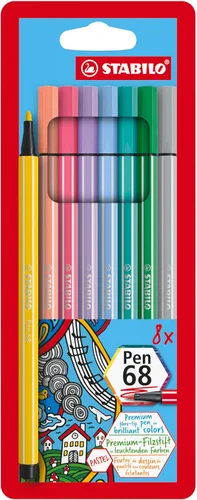 Miniatura 10 de STABILO Pen 68 - Bolígrafo con punta de fieltro de calidad premium, cartera de 6 colores de neón Colores surtidos