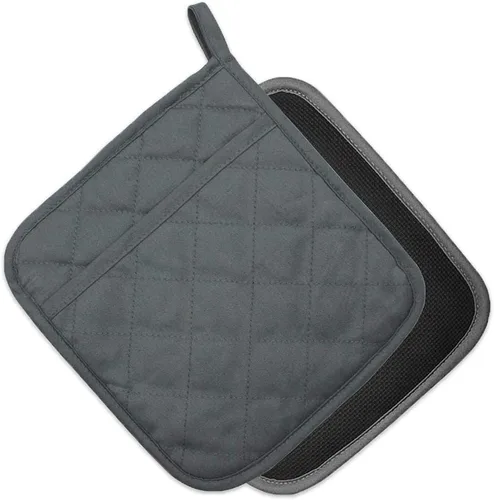 Juego de 2 soportes para ollas grises para cocina, resistentes al calor, almohadillas calientes con bolsillos, antideslizantes, agarre suave, para