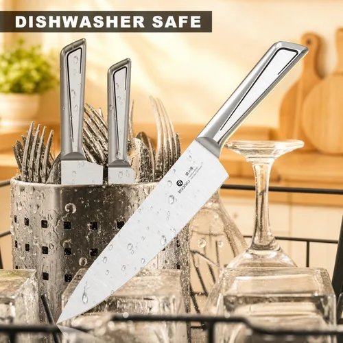Miniatura 7 de imarku Juego de cuchillos de cocina con bloque y afilador incorporado, juego de 14 piezas de cuchillos de acero inoxidable japonés con cuchillo Negro