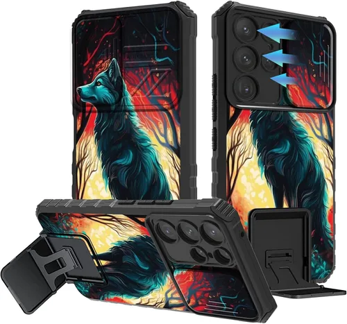 Miniatura 22 de Funda para Samsung Galaxy S22 Ultra 5G, Galaxy S22 Ultra con cubierta de cámara deslizante, funda resistente de doble capa con función atril Black