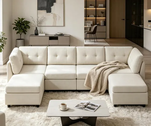 Miniatura 14 de VANOMi - Sofás seccionales de 6 plazas para sala de estar, sofá modular convertible de 118" en forma de nube, cómodos sofás de chenilla y sofás