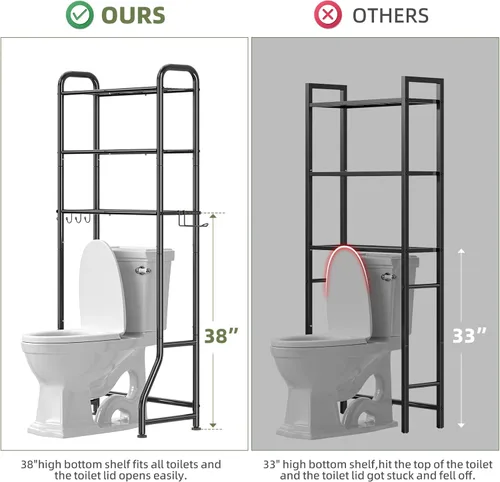 Miniatura 2 de Simple Trending Over The Toilet Storage Rack, Metal 3 Tier Bathroom Organizer Shelf with Paper Holder and 3 Hooks, Freestanding Shelf Space Saver