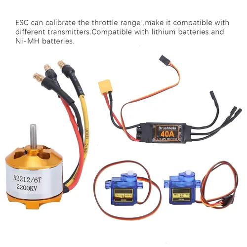 Miniatura 5 de Kit de motor de avión RC, SG90 Servo 2212 KV2200 Motor sin escobillas 6035 Hélice RC Avión de control remoto 40A XT60T Avión de ala fija