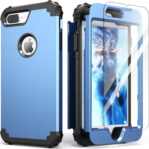 Miniatura 30 de IDweel Funda para iPhone 8 Plus, para iPhone 7 Plus con Protector de Pantalla, 3 en 1 Híbrida Resistente a Golpes de Servicio Pesado, Cubierta Dura