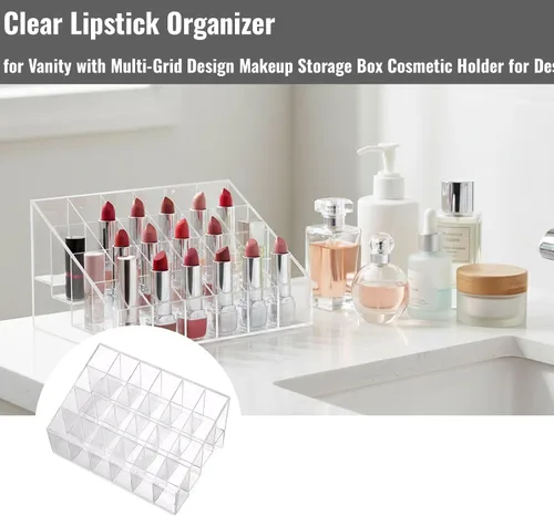Miniatura 2 de Organizador de lápiz labial transparente para tocador, caja de almacenamiento de maquillaje, soporte para cosméticos para escritorio, diseño ligero
