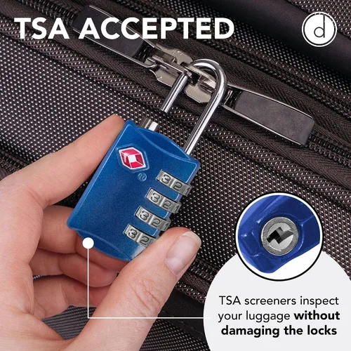 Miniatura 4 de Candados para equipaje de acero con combinación de 4 dígitos, candado de viaje aprobado por la TSA para maletas y equipaje, Azul & Azul), DTTS2PBL