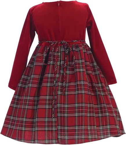 Miniatura 2 de Lito HolidayChristmas Stretch Velvet Plaid Vestido de Niñas