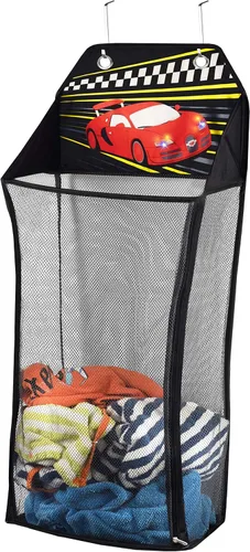 Miniatura 11 de Store & Score Cesta de Ropa Colgante para Puerta de Malla Plegable con Luces LED de Baloncesto Divertido para Niños que se Ilumina, Baúl