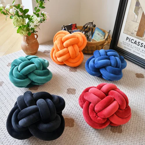 Miniatura 4 de Xuyier Bola de almohada de nudo, almohadas decorativas con tela de terciopelo para sofá cama, decoración de 12 pulgadas, cojines cuadrados anudados