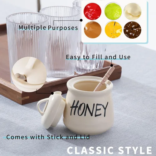 Miniatura 2 de Tarro de miel de porcelana con tapa y cuchara de miel 12oz (beige)
