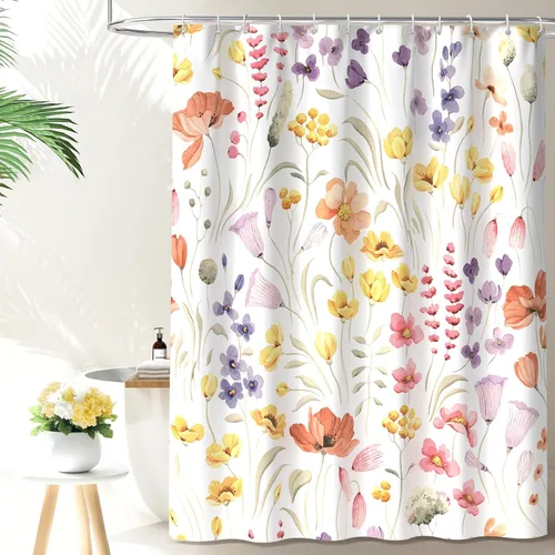 Miniatura 12 de QiyI Cortina de ducha con diseño floral de acuarela, flores y hojas, primavera, decoración del hogar, lavable a máquina, juego de cortina de ducha