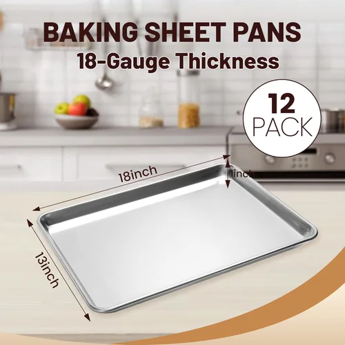 Miniatura 2 de BIEAMA Paquete de 12 bandejas para hornear de tamaño medio, bandeja comercial de aluminio para horno, congelador, panadería, hotel, restaurante, 13