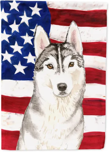 Caroline's Treasures CK1713GF Bandera patriótica de Estados Unidos Siberiano Husky para buzón, bandera decorativa para patio exterior, patio, obras