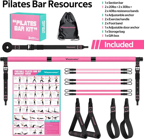 Miniatura 8 de Pilates Bar Kit with Resistance Bands, Multifunctional Pilates Bar for Women & Men with Heavy-Duty Metal Adjustment Buckle, Pilates Home Equipment