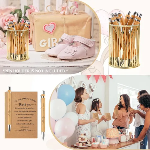 Miniatura 7 de Seajan 50 juegos de regalos de baby shower para invitados, regalos de baby shower, incluye 50 bolígrafos retráctiles, bolígrafos de bambú a granel