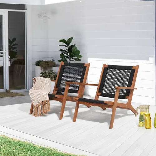 Miniatura 11 de Verano Garden Juego de 2 sillas de patio, sillón moderno de madera de acacia con cuerda tejida a mano para patio, sala de estar, dormitorio, balcón