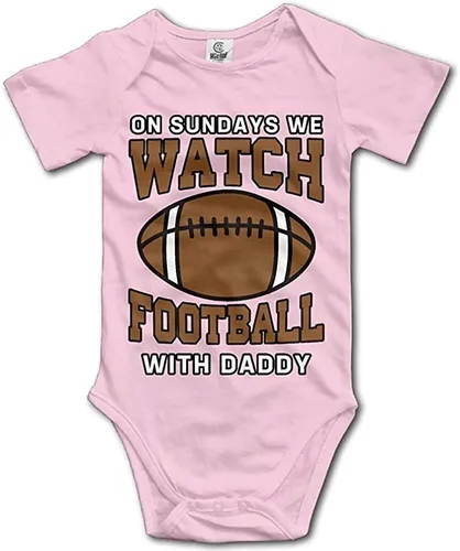 On Sundays We Watch Football with Daddy - Lindo mameluco de manga corta para bebé, color rosa, Rosado