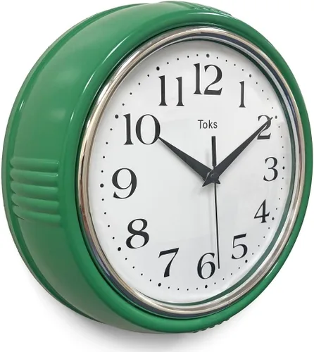 Miniatura 8 de Lily's Home Reloj de pared retro, diseño vintage de 9.5 pulgadas, movimiento de cuarzo silencioso sin tictac, funciona con pilas, perfecto para Rojo