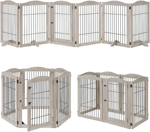 Miniatura 30 de unipaws Puerta para mascotas de pie libre de 24 pulgadas de alto para perros y gatos, puertas de madera para puerta, escaleras, valla plegable