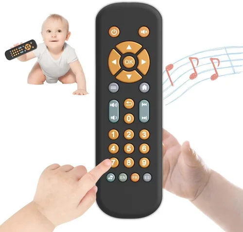 Juguete de control remoto de TV para bebés con música, juguete remoto de TV con luz y sonido realistas, inglés, francés y español, 3 idiomas para