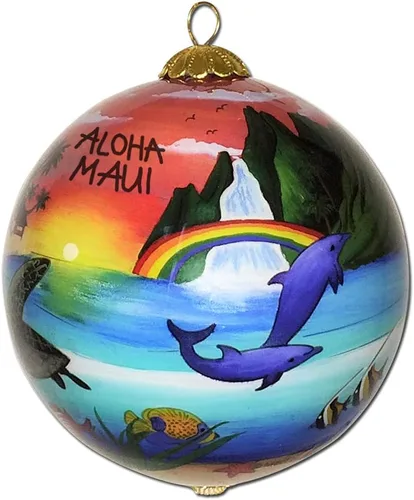 Miniatura 14 de Cornucopia Maui ornamento de Navidad de cristal pintado a mano con caja de regalo, recuerdo coleccionable CC/M