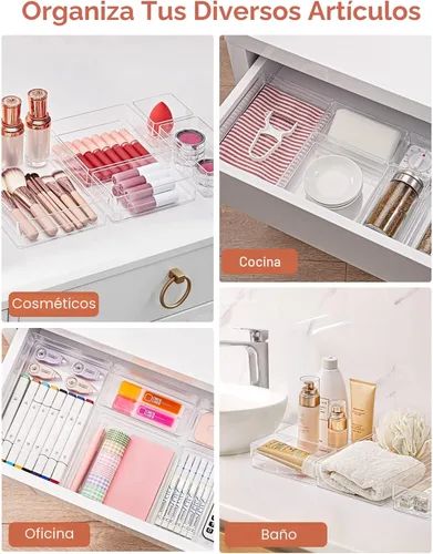 Miniatura 6 de SMARTAKE Organizador de cajones de 13 piezas con almohadillas de silicona antideslizantes, bandeja organizadora de cajones de escritorio de 5