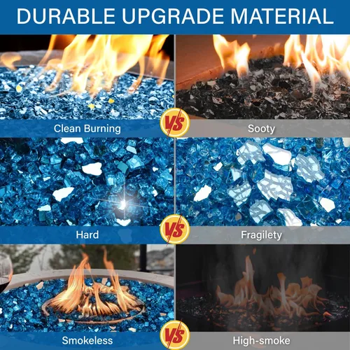 Miniatura 47 de NUPICK Vidrio de Fuego de 5 Libras, Vidrio Brillante para Fogata de 1/2 Pulgada, Roca de Vidrio Templado para Fogata para Propano o Gas Natural