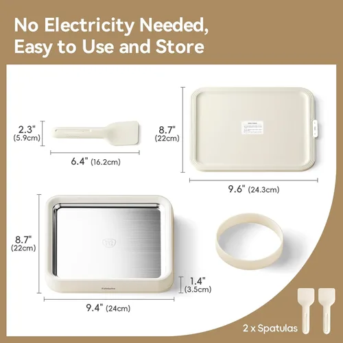 Miniatura 2 de Máquina para hacer helados enrollados, máquina de helado instantáneo con tapa y 2 espátulas, acero inoxidable SUS316 de grado alimenticio, bandeja