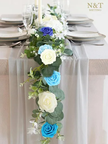 Miniatura 3 de N&T NIETING Rosas Azules Flores Artificiales, 50pcs Flores Falsas Rosa Perfectas para Manualidades Boda Dama de Honor Ramos Nupciales Centros