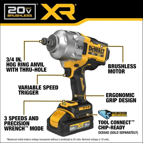 Miniatura 3 de DEWALT Kit de llave de impacto inalámbrica 20V MAX XR de 3/4 pulgadas con batería POWERSTACK y cargador (DCF964GH1)